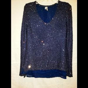Studio Y Navy Sequin Sweater size M Medium